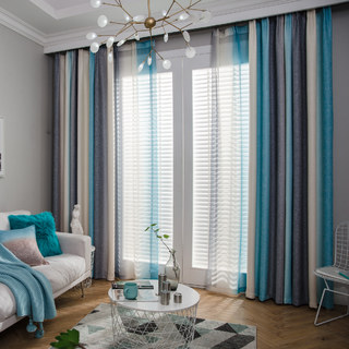 Sea Breeze Cocktail Rock Grey and Beach Blue Striped Sheer Voile Curtain 5