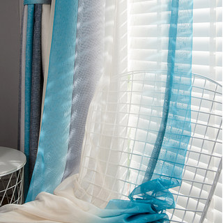 Sea Breeze Cocktail Rock Grey and Beach Blue Striped Sheer Voile Curtain 2