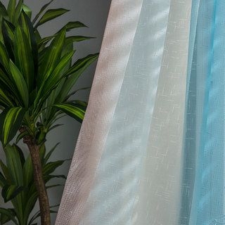 Sea Breeze Cocktail Rock Grey and Beach Blue Striped Sheer Voile Curtain 3