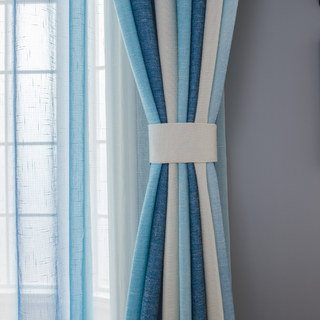 Sea Breeze Cocktail Sea Blue and Coconut White Striped Curtain 7