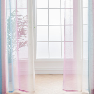 Sea Breeze Cocktail Sea Blue and Tropic Pink Striped Sheer Curtain 2