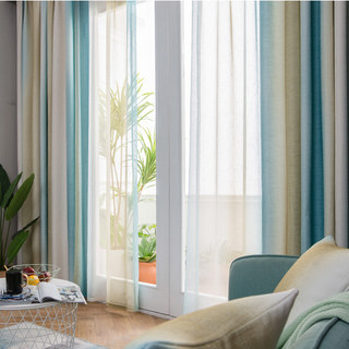 Sea Breeze Cocktail Yellow Beach Sand and Turquoise Sea Striped Sheer Curtain 3