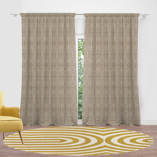 Folk Heart Scandinavian Floral Heavy Chenille Jacquard Coffee Brown Curtain 3