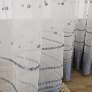 Embroidered Blue Grey Dotted Dot Sheer Curtain 5