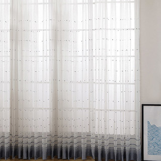 Embroidered Blue Grey Dotted Dot Sheer Curtain 3