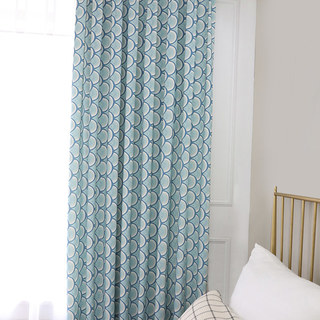 Hello Sunshine Modern Art Deco Blue Floral Curtain 4