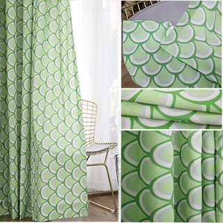 Hello Sunshine Modern Art Deco Green Floral Curtain 4