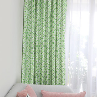 Hello Sunshine Modern Art Deco Green Floral Curtain 5