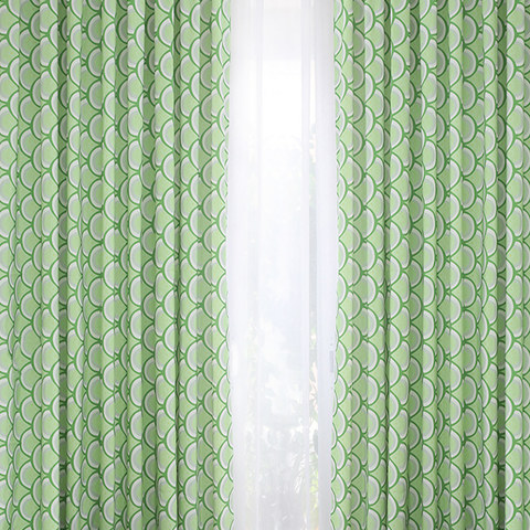 Hello Sunshine Modern Art Deco Green Floral Curtain 1
