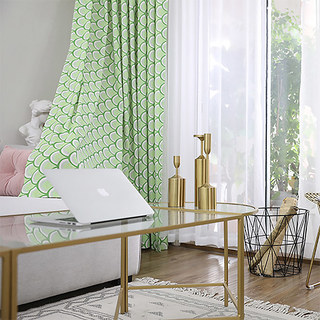 Hello Sunshine Modern Art Deco Green Floral Curtain 2