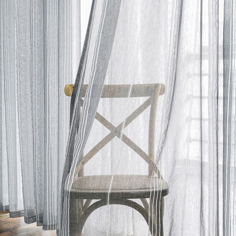 Urban Melody Striped Charcoal Grey Sheer Curtain 1