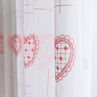 Adored Sheer Curtains with Pink Embroidered Heart Detailing 2