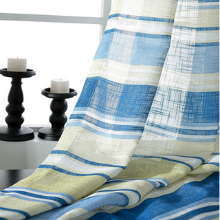 Beach Hut Blue and Yellow Horizontal Striped Semi Sheer Curtain 5