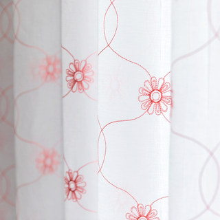 Flora Pink Daisy Trellis Embroidered Sheer Voile Curtain 4