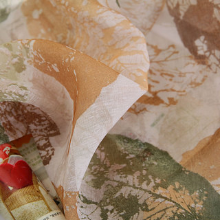 Swaying In The Breeze Orange and Brown Block Leaf Print Sheer Curtain 3