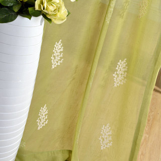 Trees of the Four Seasons Chartreuse Green Embroidered Sheer Curtain 2