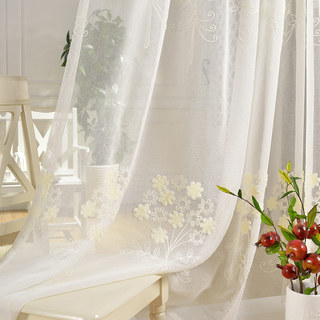 Flower Banquet White Floral Embroidered Sheer Curtain