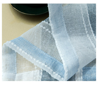 Cloudy Skies Blue Grey and White Striped Sheer Curtains with Textured Bobble Detailing 10