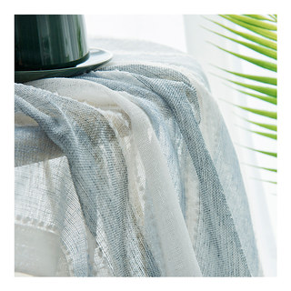 Cloudy Skies Blue Grey and White Striped Sheer Curtains with Textured Bobble Detailing 4