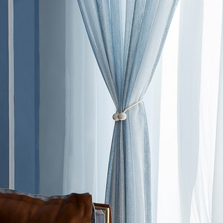 Cloudy Skies Blue Grey and White Striped Sheer Curtains with Textured Bobble Detailing 5