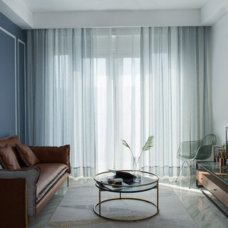 Cloudy Skies Blue Grey and White Striped Sheer Curtains with Textured Bobble Detailing 2