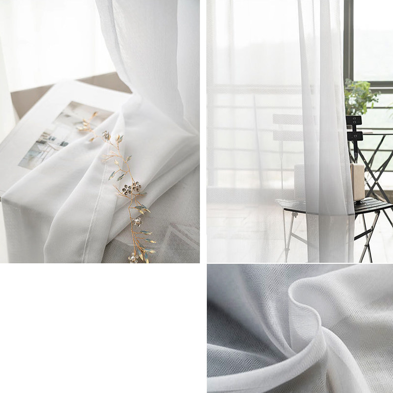 Illusion Detailed Texture White Sheer Curtains