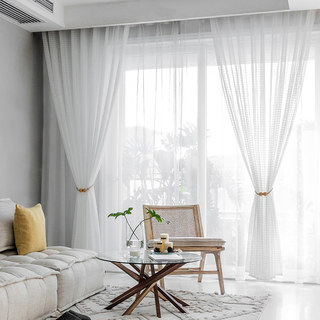 In Grid Jacquard Windowpane Check White Sheer Curtain 3