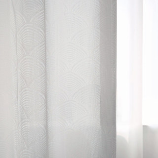 Rolling Hills Art Deco White Jacquard Sheer Curtain