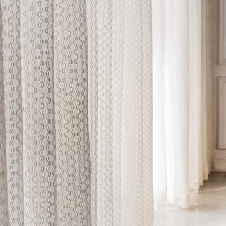 Wave Some Magic Oatmeal Cotton Blend Net Trellis Heavy Sheer Curtain