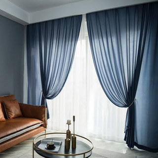 Silk Road Textured Navy Blue Chiffon Sheer Curtain