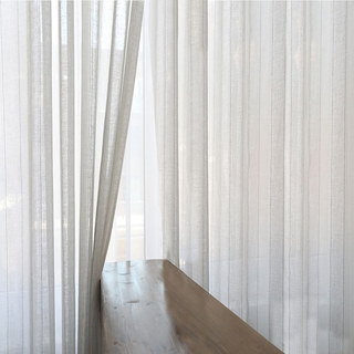 Natures Hug Sand and Mist Light Grey Striped Linen Voile Curtain 5