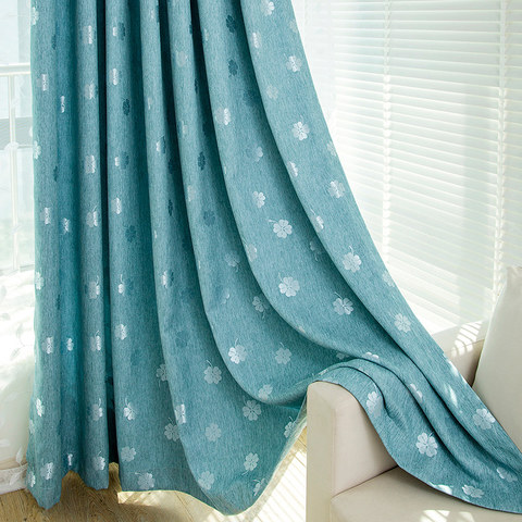 Lucky Clovers Blackout Dusky Blue Curtains 1