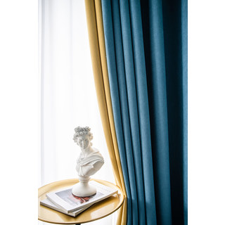 Two Tone Ribbed Textured Blue and Royal Gold Blackout Curtain 6