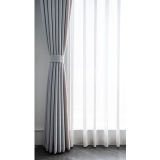 Two Tone Ribbed Textured Light Grey and Blush Pink Blackout Curtain 6