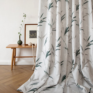 Bringing the Garden Indoors Light Grey Bamboo Floral Jute Style Curtain