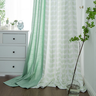 Cozy Mood Mid Century Modern Leaf Pattern Lightweight Mint Green Curtain 7