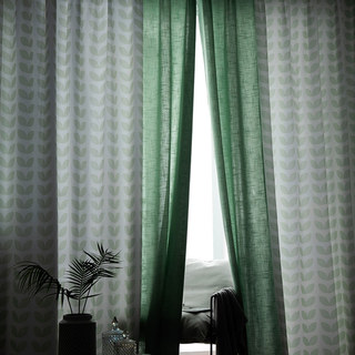 Cozy Mood Mid Century Modern Leaf Pattern Lightweight Mint Green Curtain 10