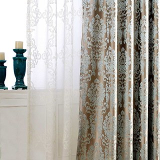 Demure Florals Damask Jacquard Blue Curtain 5