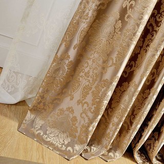 Demure Florals Damask Jacquard Brown Curtain