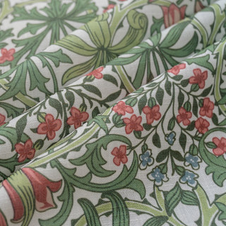 William Morris Green Floral Jute Style Curtain