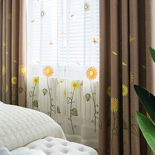 Yellow Brown Sunflower and Butterfly Embroidered Curtain 3
