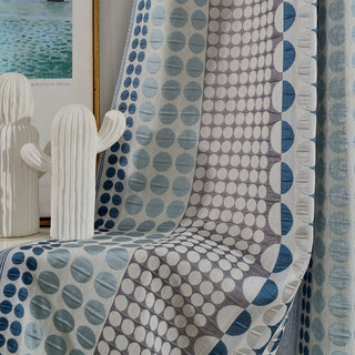 Obsessed with Polka Dots Modern 3D Jacquard Blue & Grey Geometric Patterned Curtain