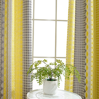 Obsessed with Polka Dots Modern 3D Jacquard Yellow Charcoal Grey Geometric Patterned Curtain 4