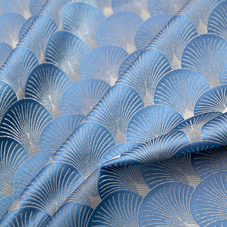 The Roaring Twenties Luxury Art Deco Shell Patterned Aqua Blue & Silver Curtain 5