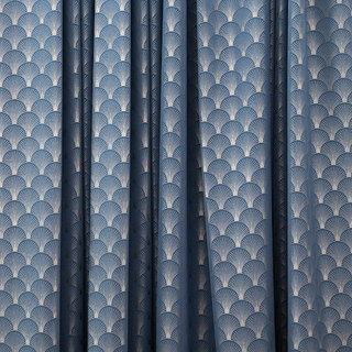 The Roaring Twenties Luxury Art Deco Shell Patterned Aqua Blue & Silver Curtain 4