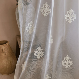 Neoclassical Design Damask White Embroidered Sheer Voile Curtain 5