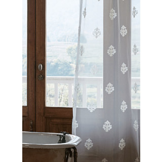 Neoclassical Design Damask White Embroidered Sheer Voile Curtain 9