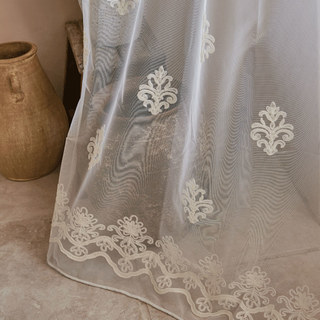 Neoclassical Design Damask White Embroidered Sheer Voile Curtain 11