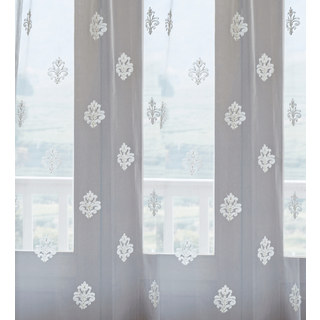 Neoclassical Design Damask White Embroidered Sheer Voile Curtain 8