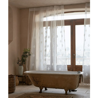 Neoclassical Design Damask White Embroidered Sheer Voile Curtain 10